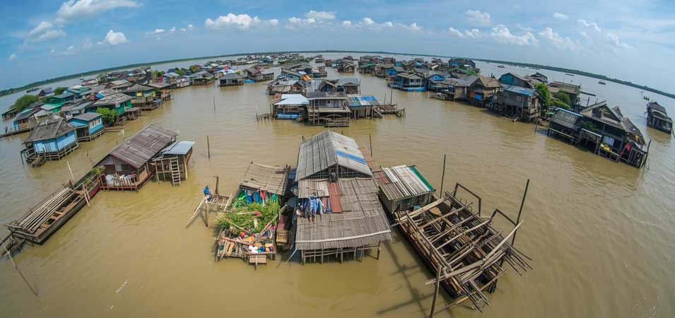 Floating houses on Tonle Sap Lake in Cambodia